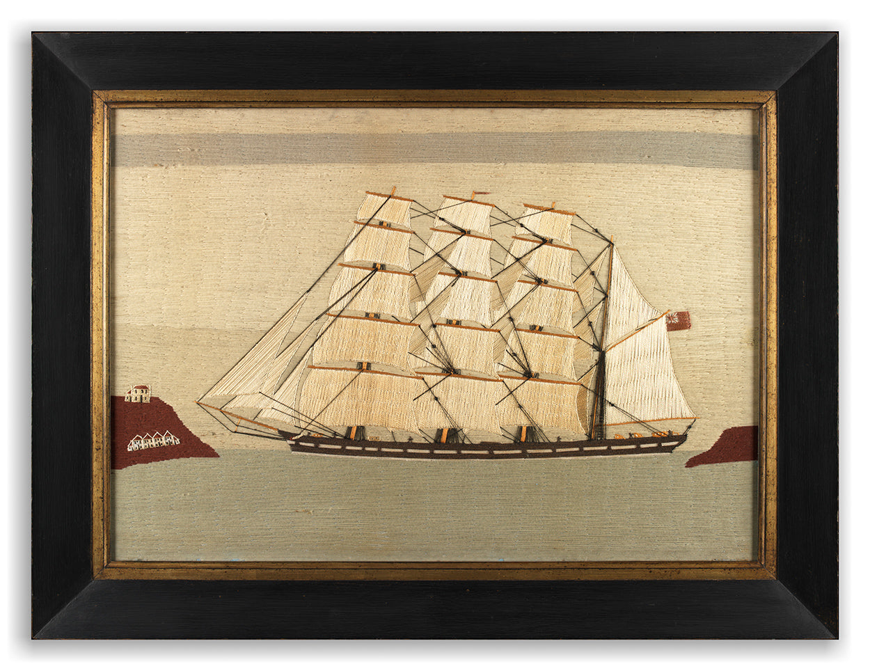 Striking Naïve Sailor's Needlework Ship Portrait
