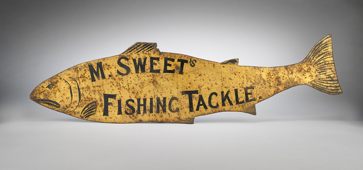 Documentary Double-Sided Folk Art Fishing Tackle Trade Sign