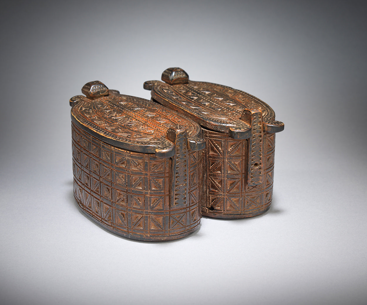 Exceptional Chip Carved Double "Tine" or Ditty Box