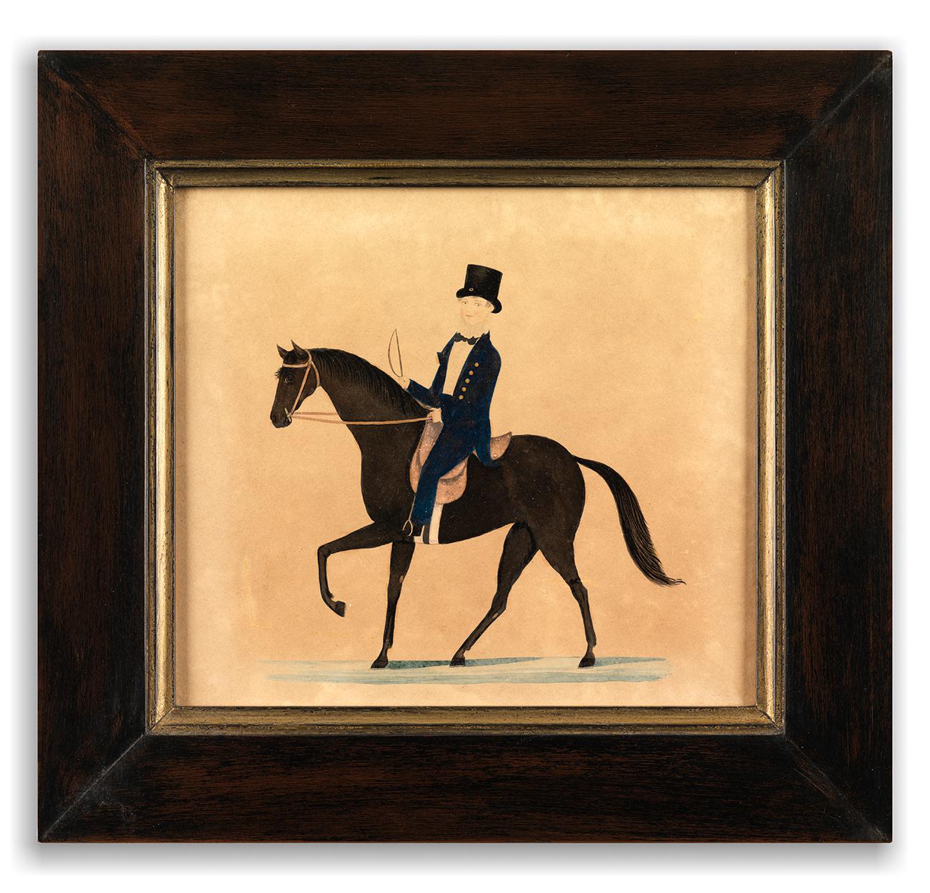 A Delightful Naïve Folk Art Portrait of a Young Man on Horseback