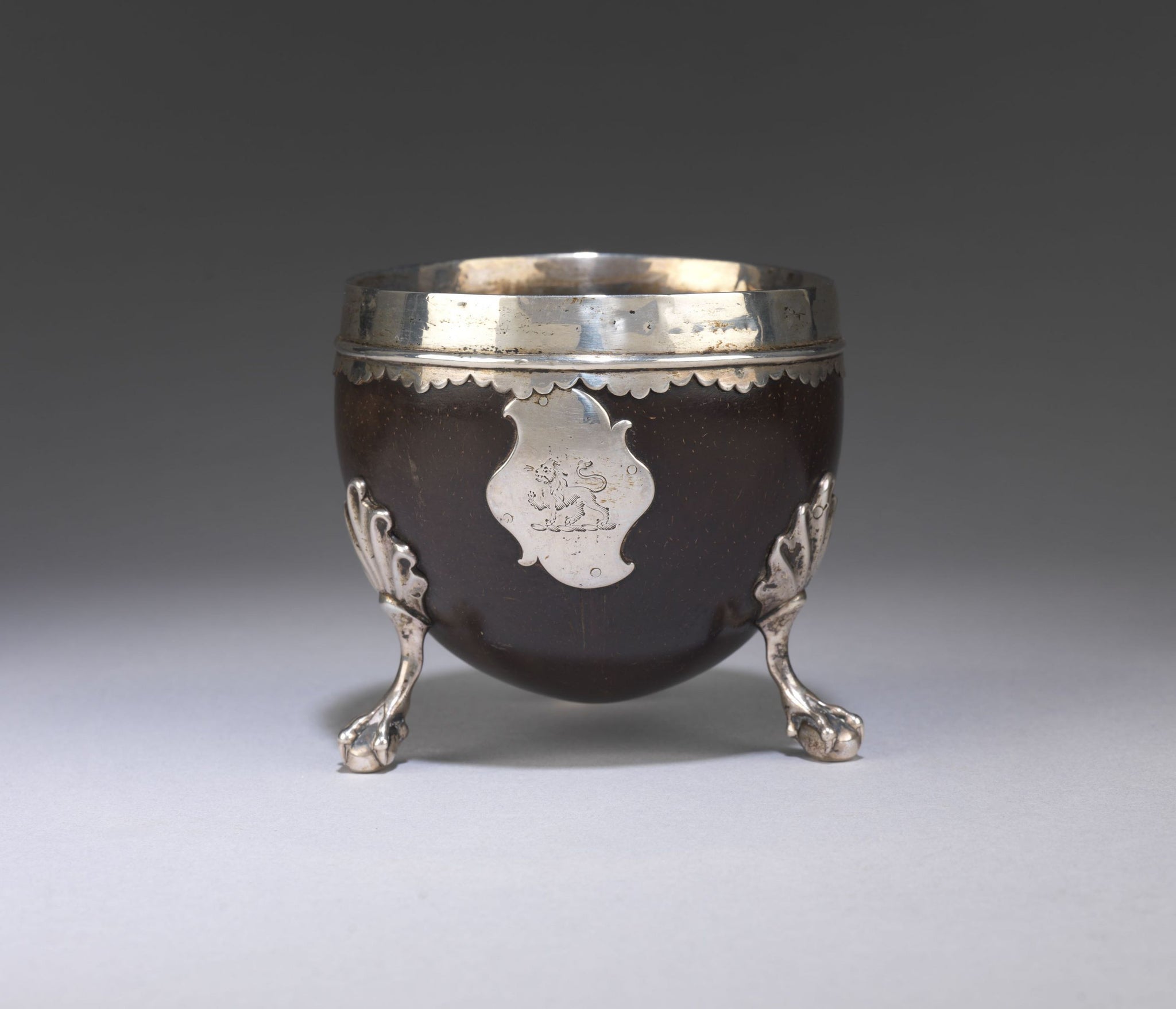  Silver Mounted Coconut Vessel with Armorial Cartouche