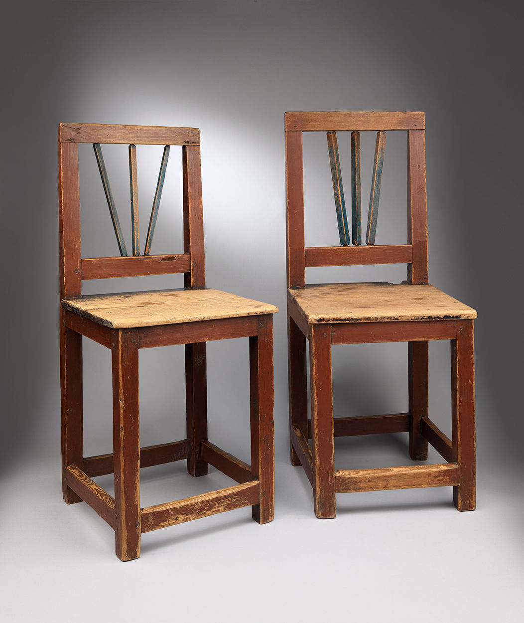 Delightful Pair of Primitive Country Side Chairs