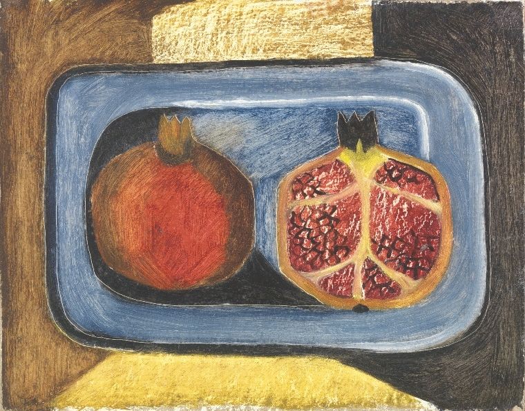 Composition with Pomegranate on the Blue Dish