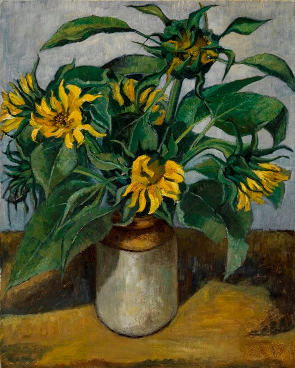 Sunflowers In Brown and White Crock