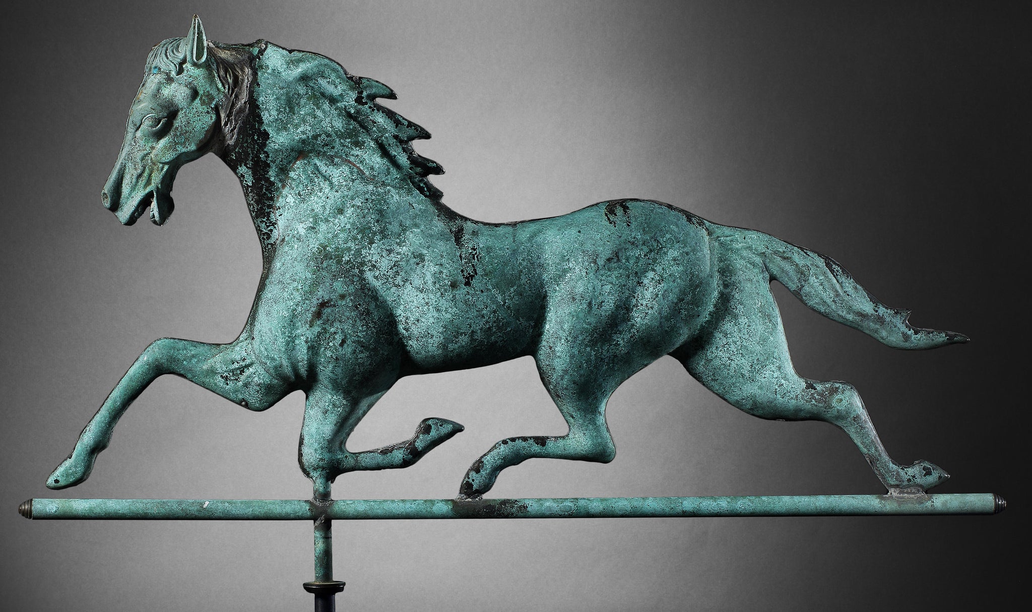 Striking Swell-Bodied Trotting Horse Weathervane
