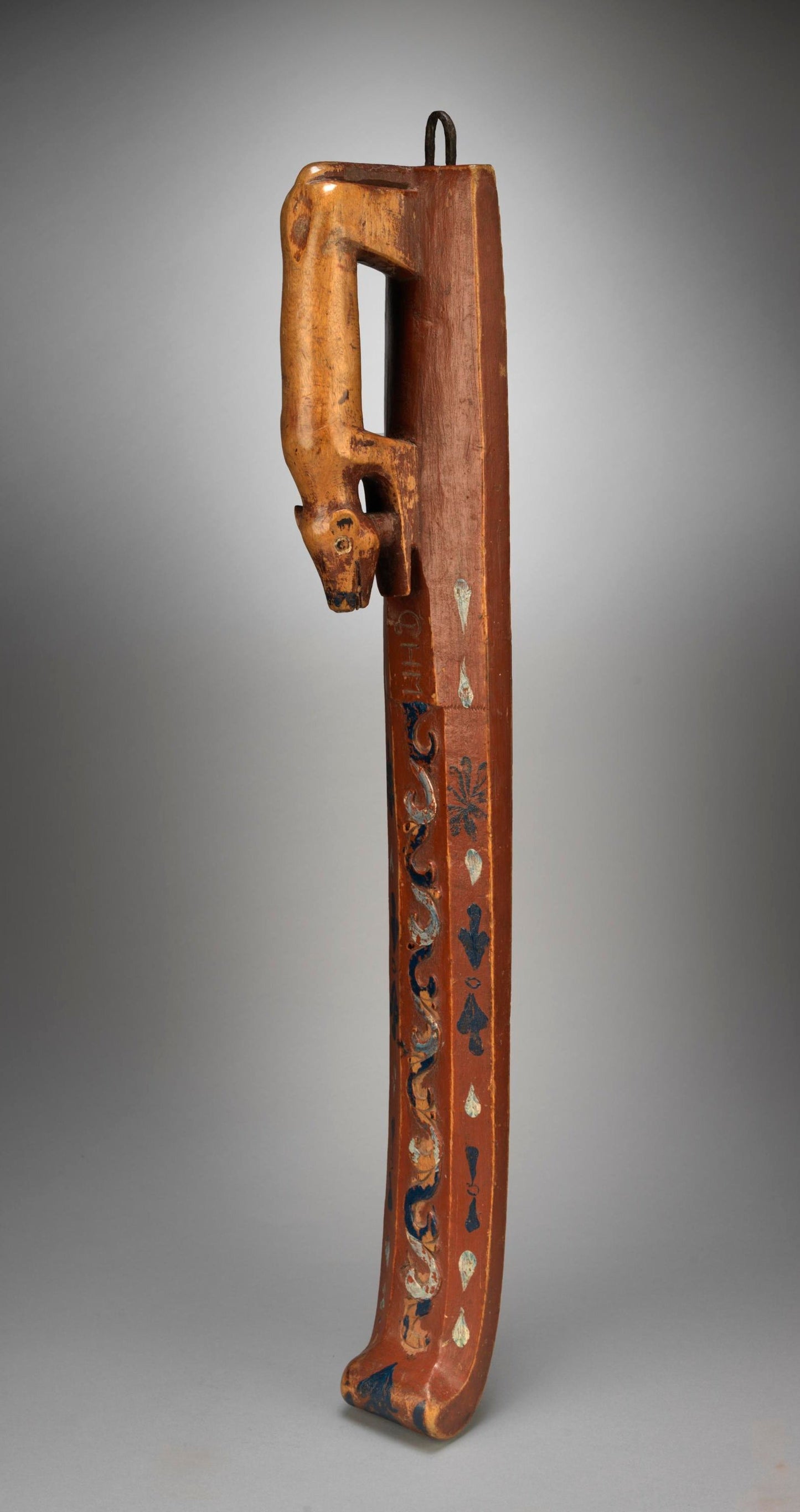 Rare Folk Art Bear Handled Love Token Mangleboard