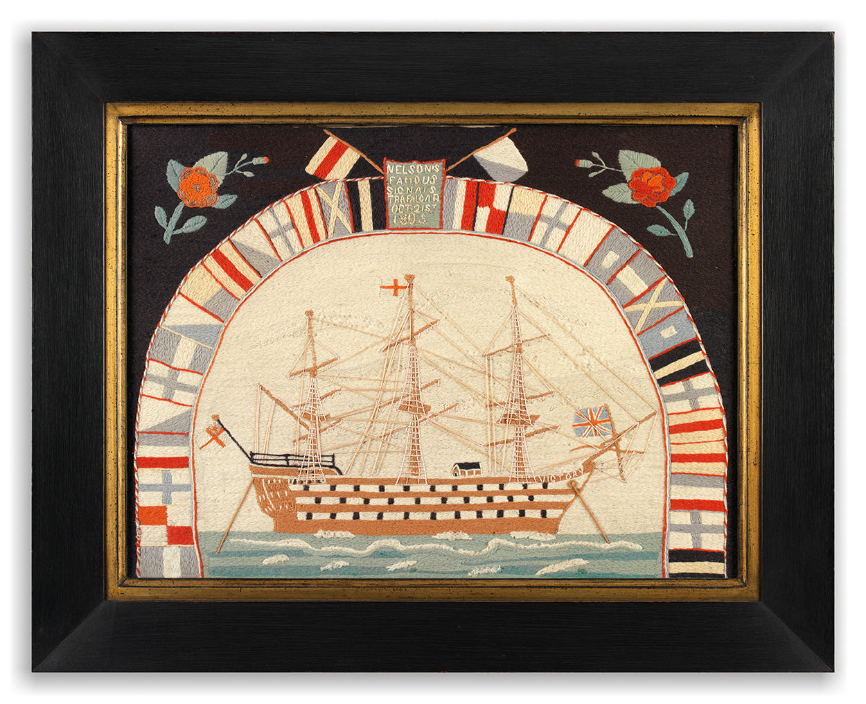 A Rare and Impressive Sailor's Woolwork Depicting H.M.S. Victory