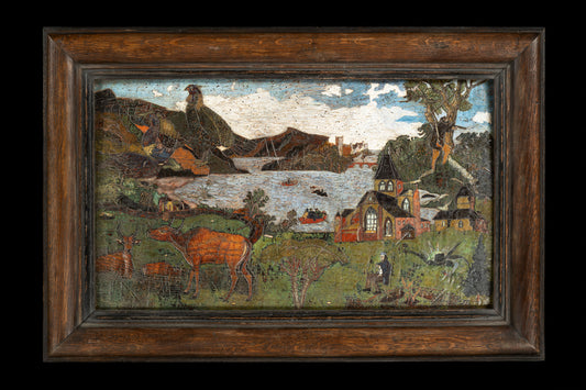 Extraordinary Carved and Painted Folk Art Landscape Panel