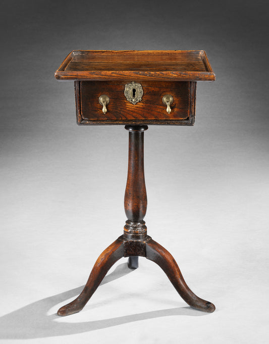 Remarkable Early Rectangular Tray-Top Tripod Candlestand