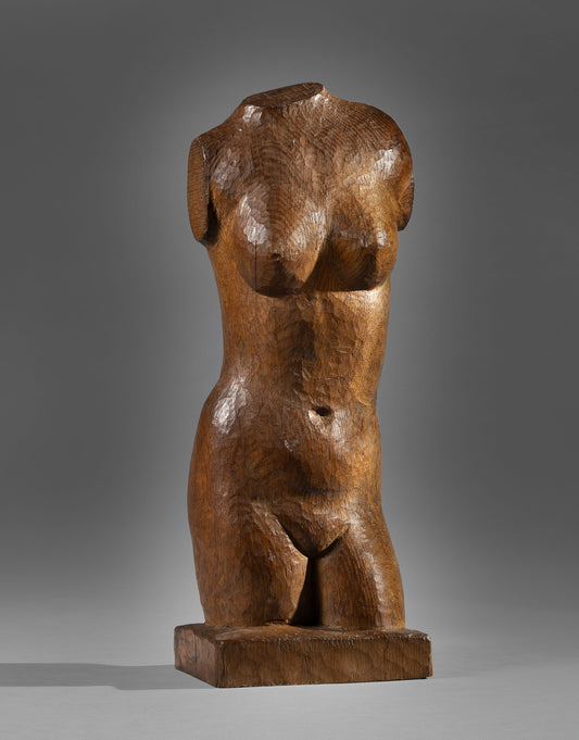 Hand Carved Nude Female Torso on Integral Plinth Base