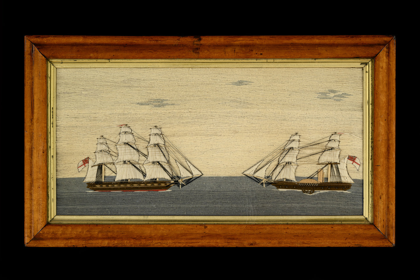Unusual Sailor Work Embroidered Double Ship Portrait