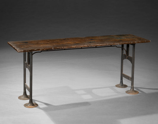 Distinctive Single Plank Top Trestle Based Work Table