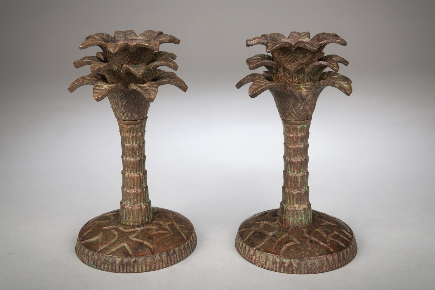 Unusual Pair of Stylised Palm Tree Table Candlesticks