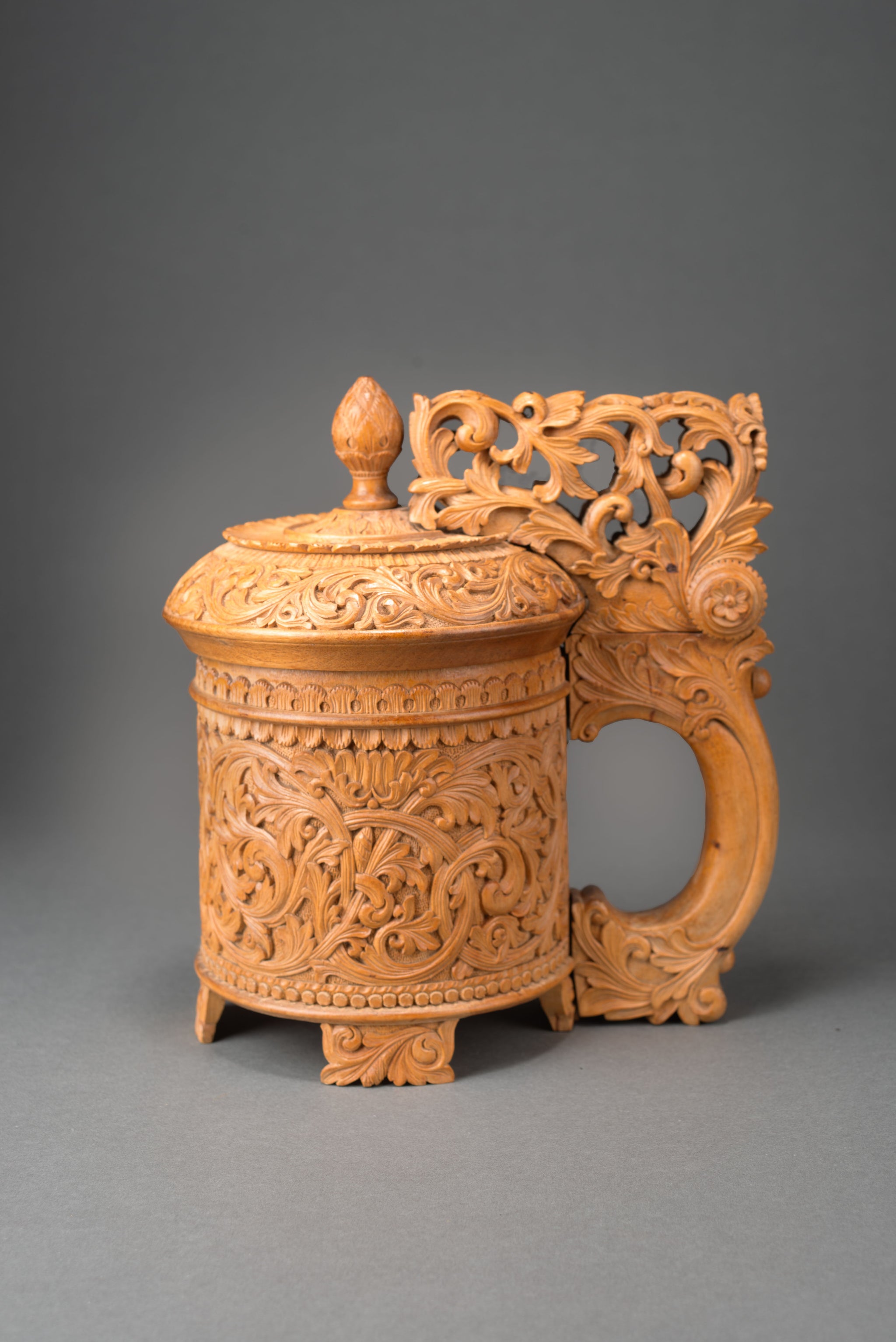 Exceptional Foliate Carved Lidded Tankard