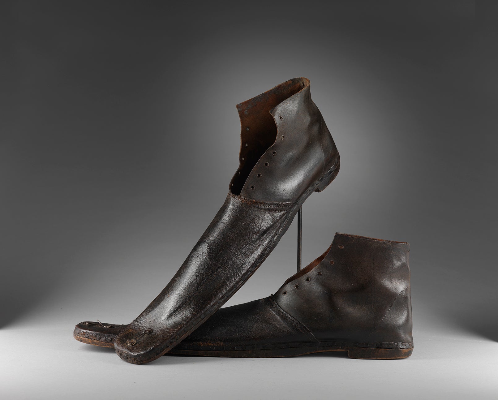 Remarkable Elongated Pair of Clown's Wooden Soled Shoes
