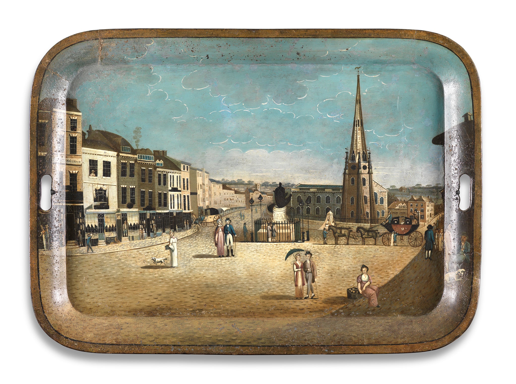 Rare Figuratively Painted Metal Tray