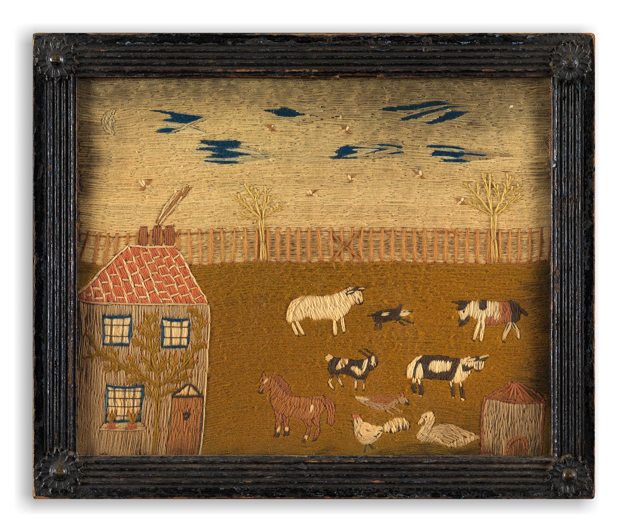 Exceptional Early Naive Needlework Picture