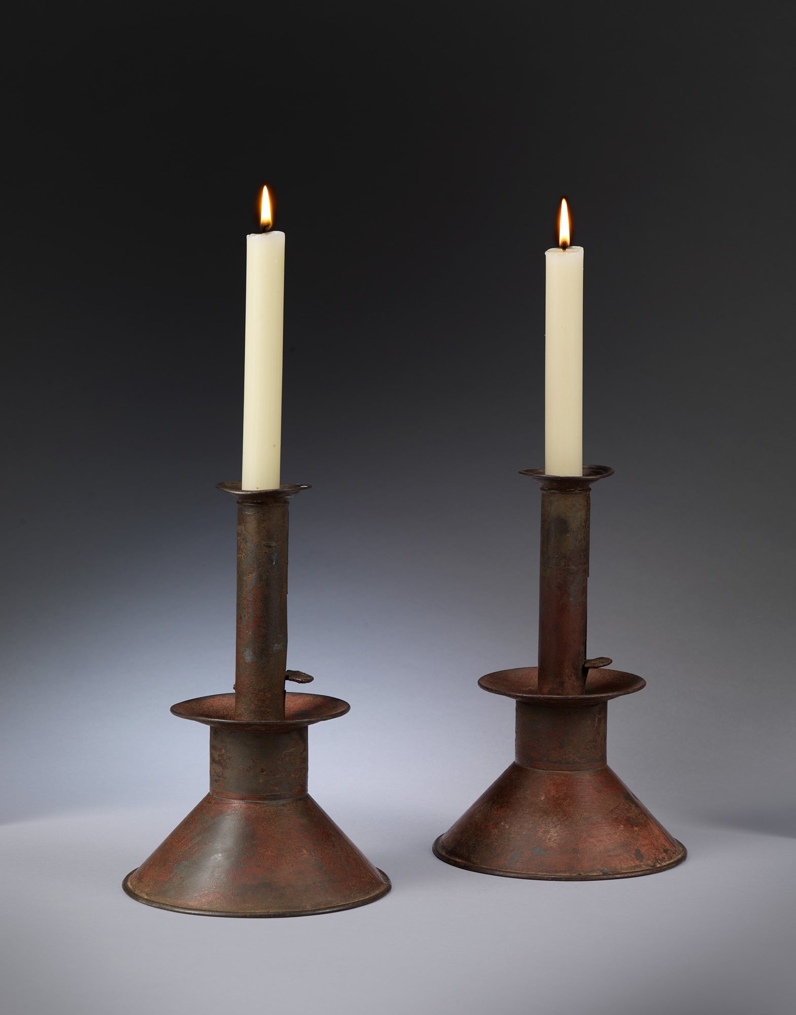 Rare Pair of Graphic Georgian Conical Based Ejector Candlesticks