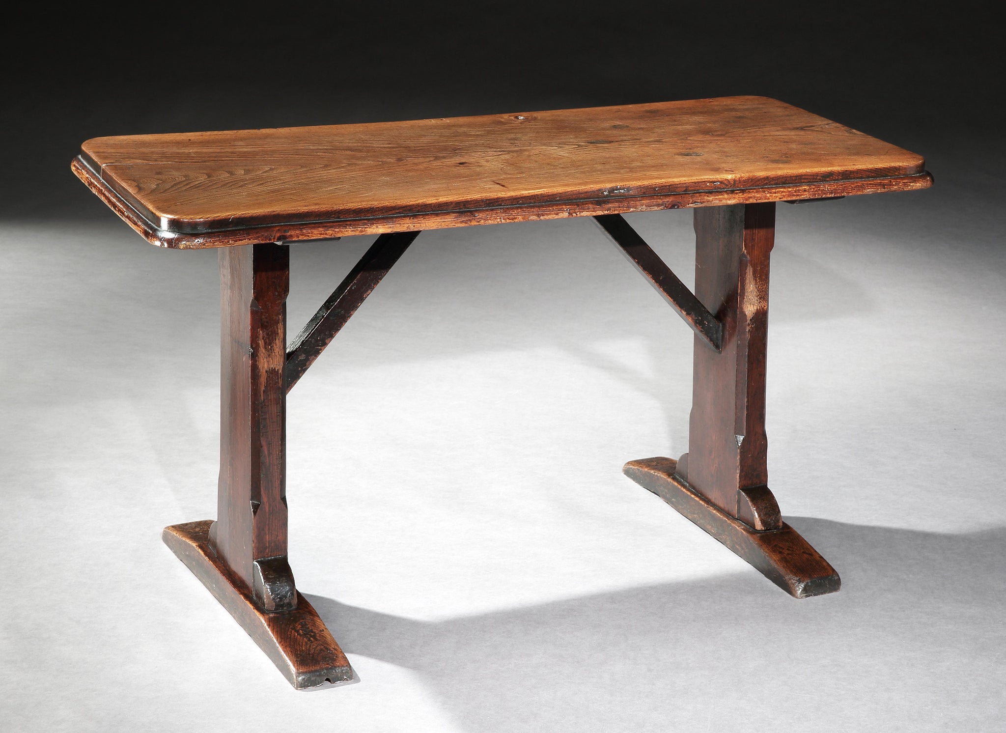 Small Single Plank Top "T" Trestle Based Tavern Table