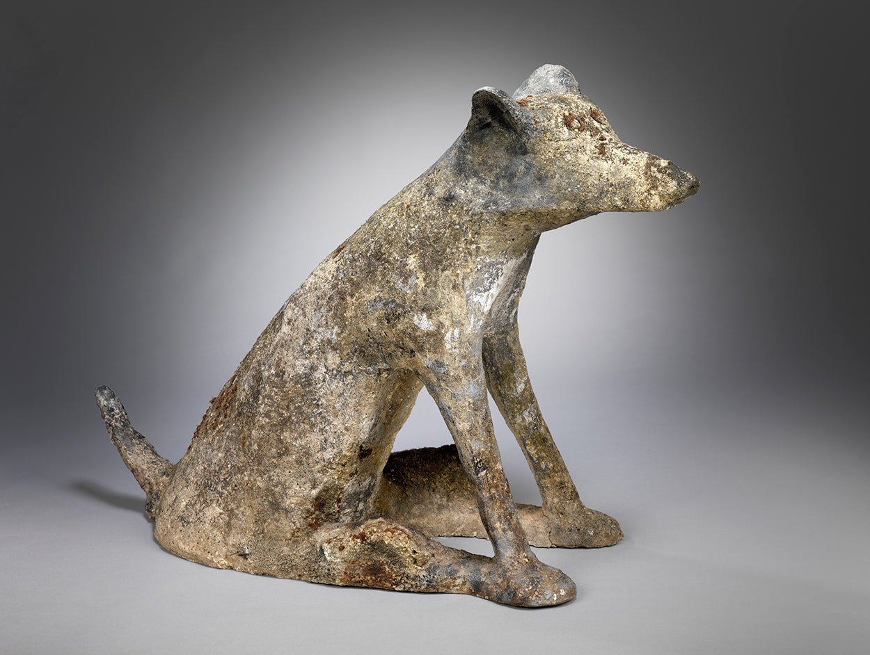 Engaging Life-Size Primitive Folk Art Sculpture of a Dog