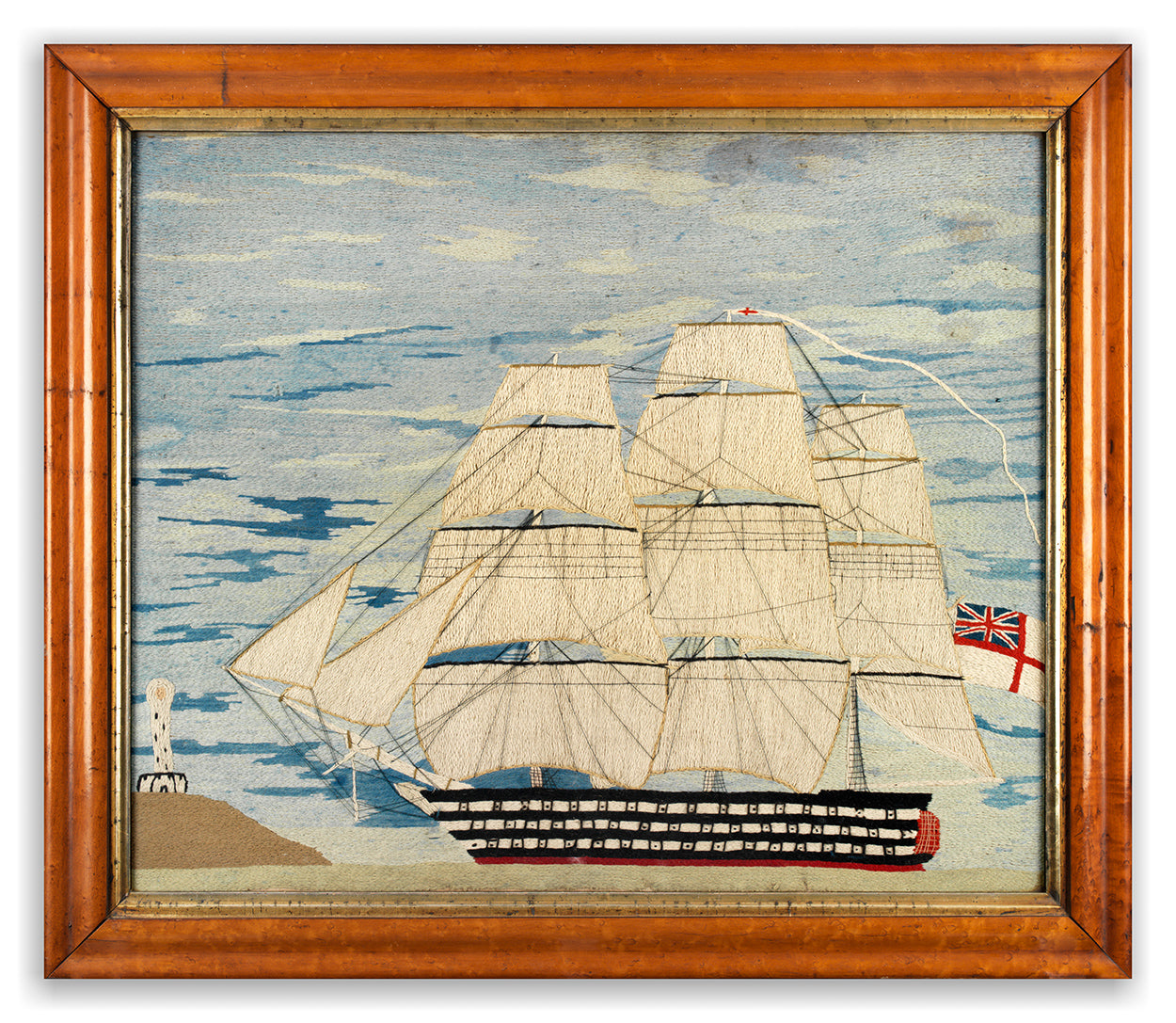 A Fine Large-Scale Naive Sailor's Woolwork Ship Portrait