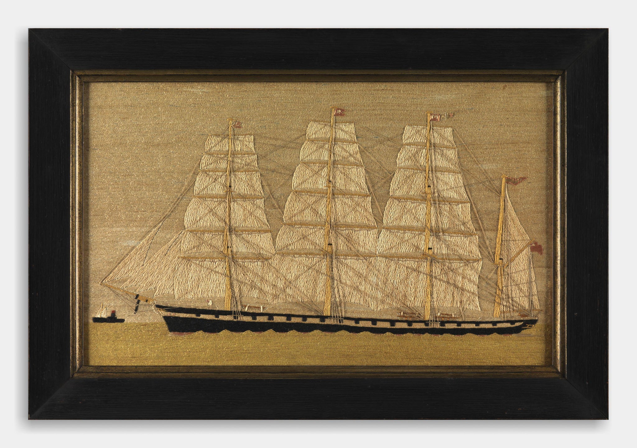 Rare Four Mast Sailor-Work Embroidered Ship Portrait