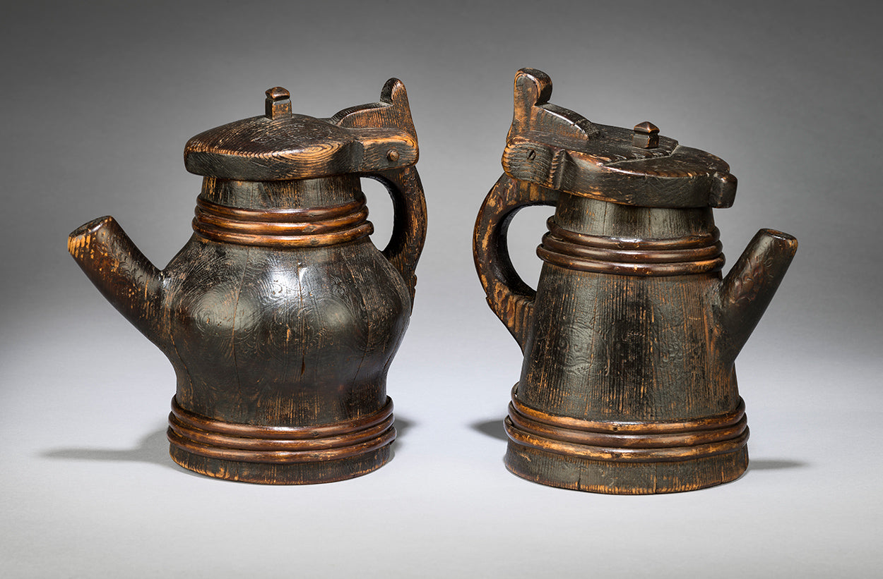 Two Diminutive Coopered and Spouted Ale Jugs