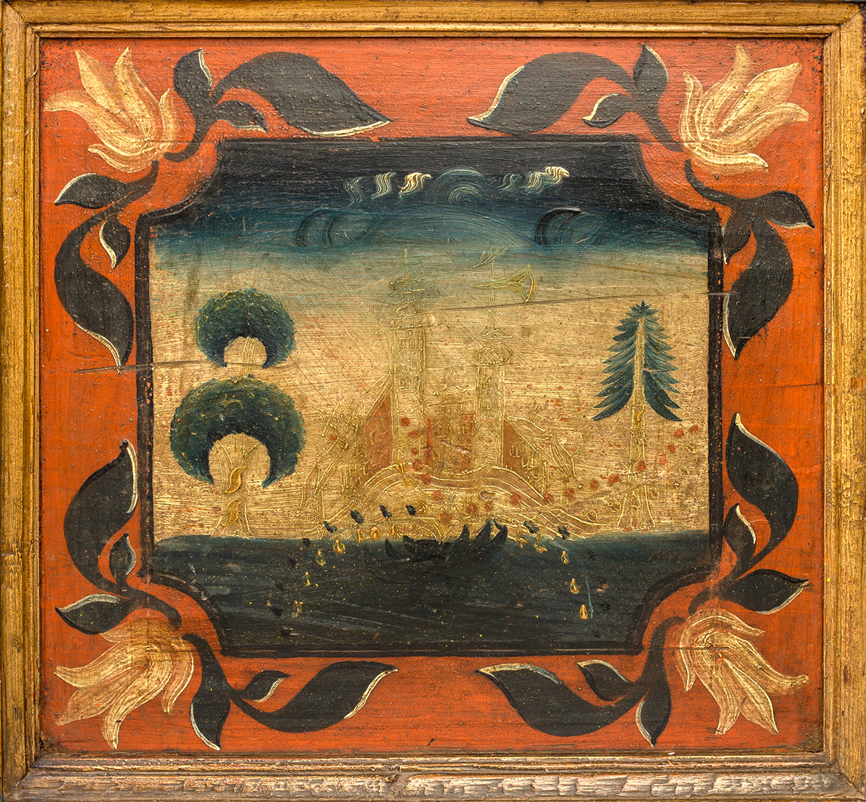 Documentary Folk Art Marriage Chest (Detail)