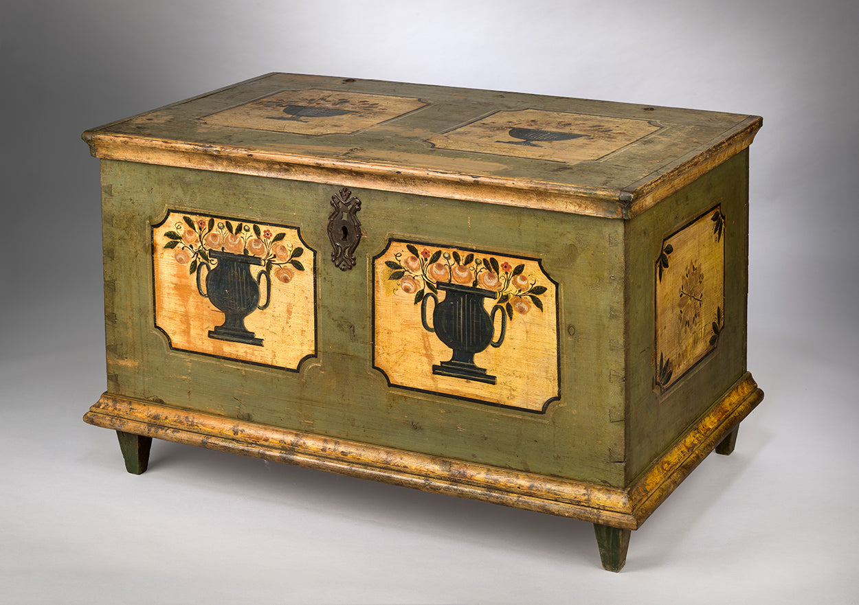 Refined Graphic Folk Art Marriage Chest