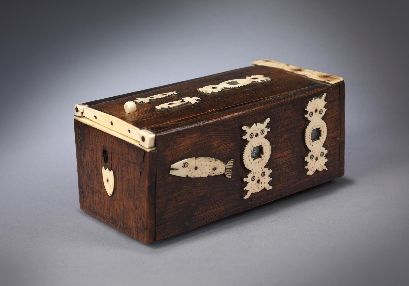 Rare Whaler's Ditty Box with Fish Motif