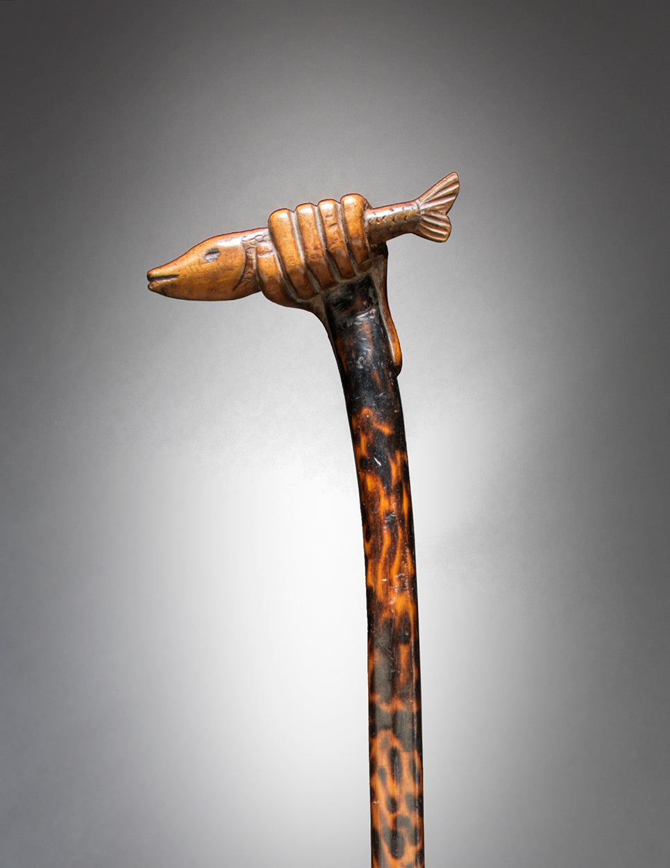 Unusual Folk Art Fish-in-Hand Walking Stick