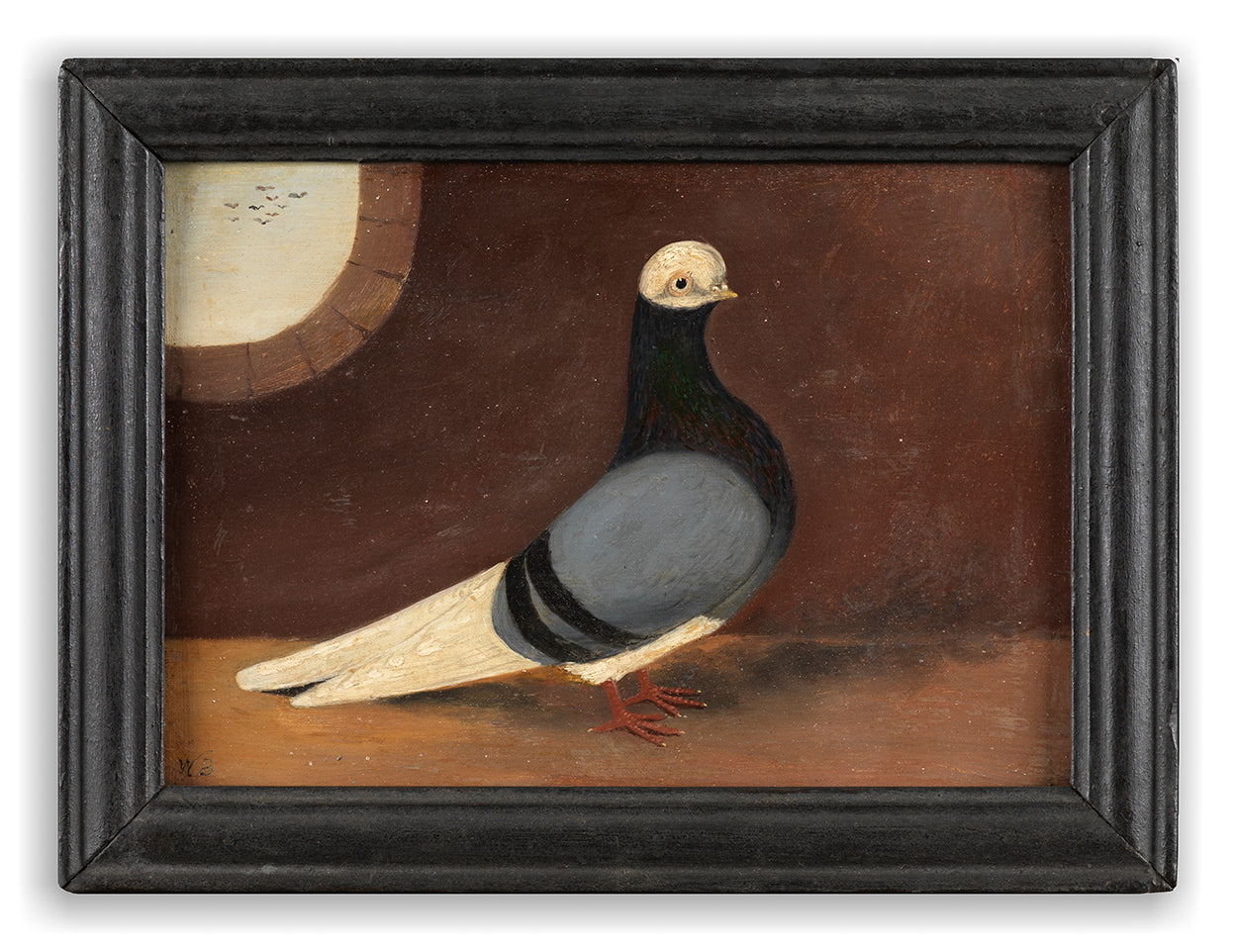 A Striking Pair of Primitive School Pigeon Portraits
