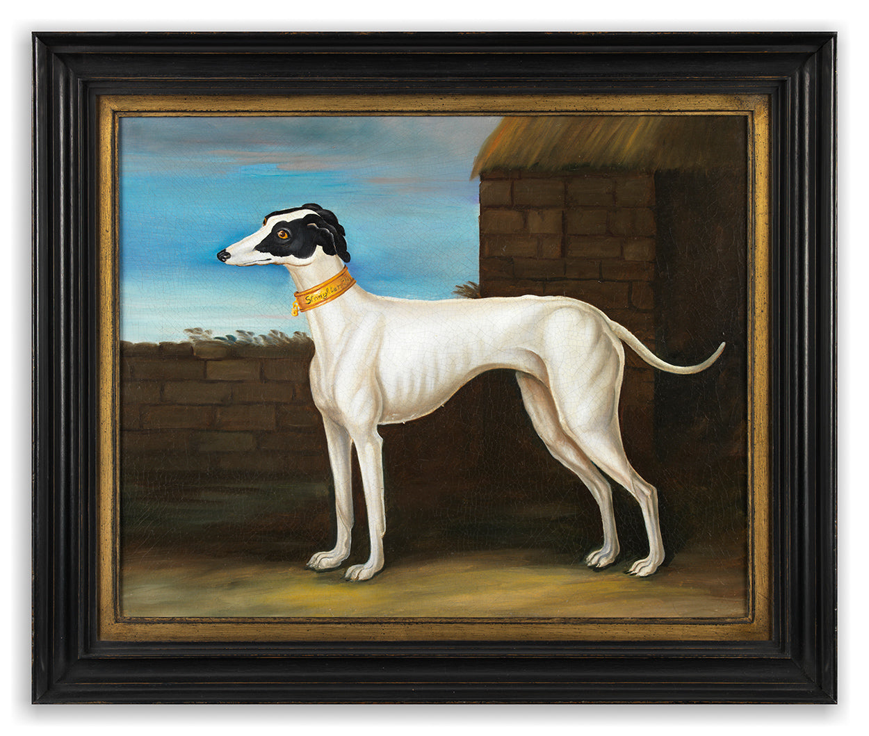 Engaging Primitive Portrait of a White Greyhound