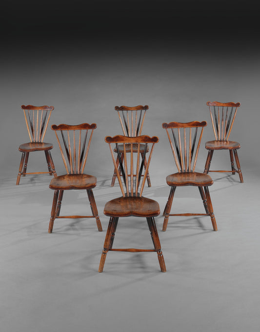 Exceptional Set of Rare Early Georgian Fan Back Windsor Chairs