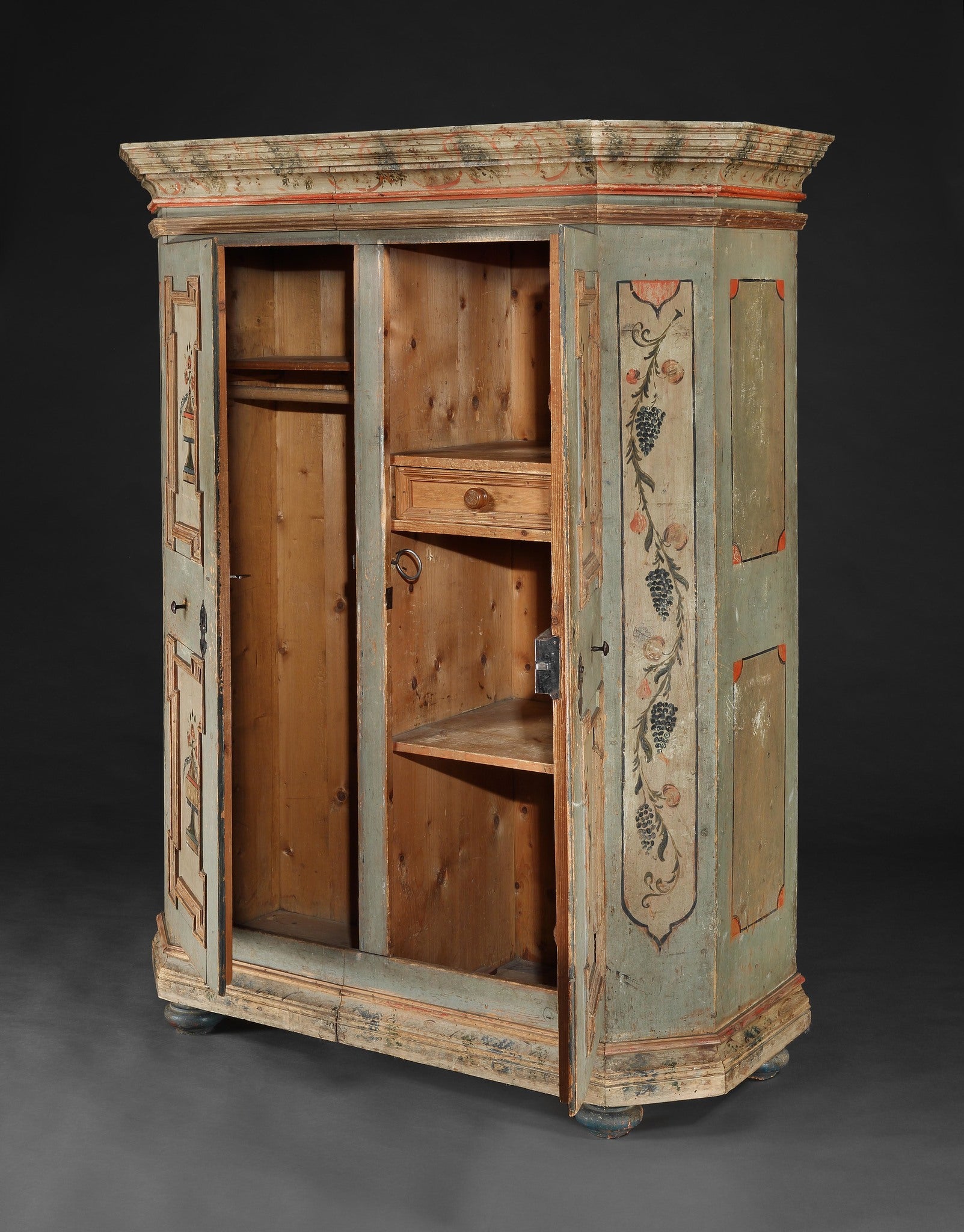 Exceptional Geometrically Moulded Two Door Painted Marriage Cupboard
