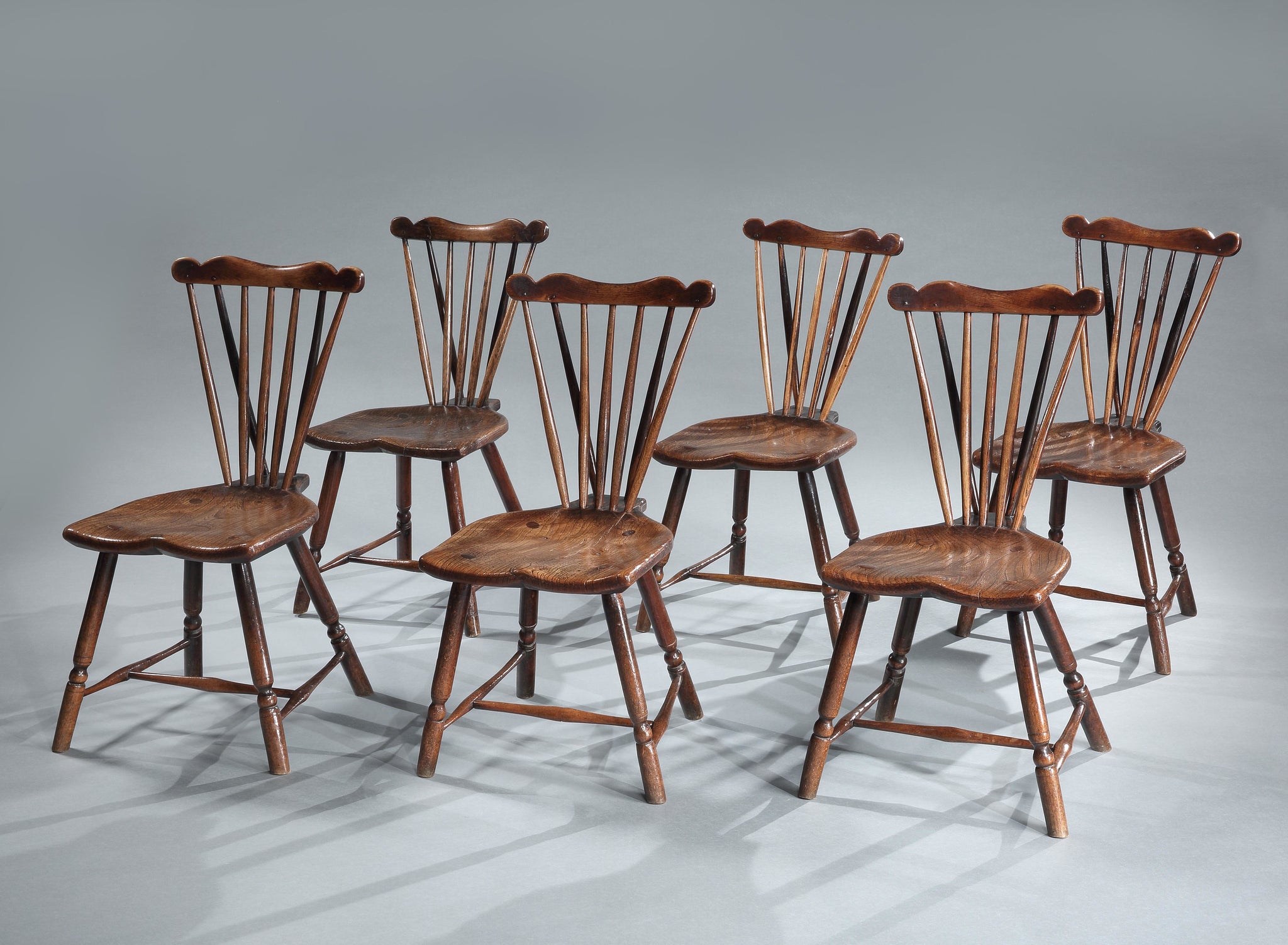 Exceptional Set of Rare Early Georgian Fan Back Windsor Chairs