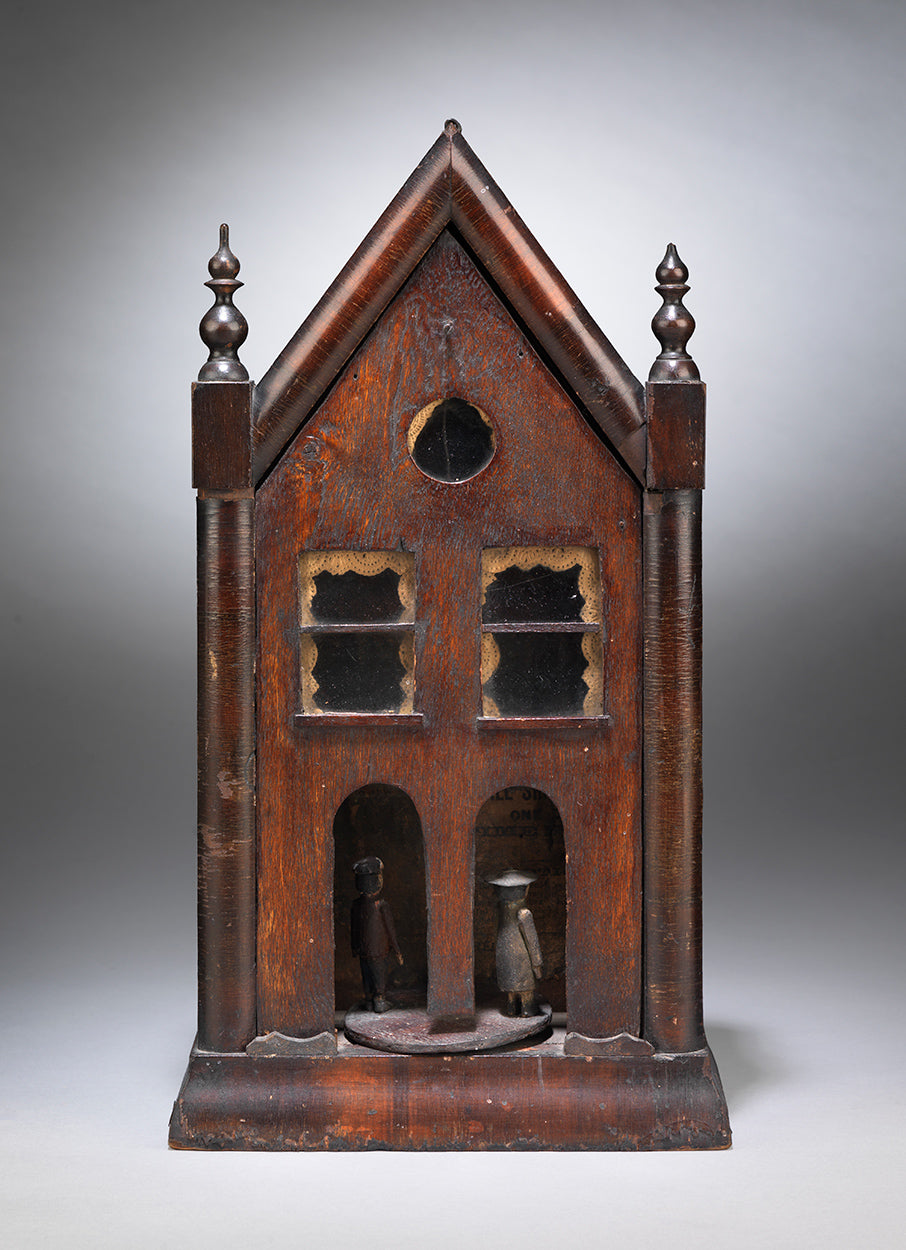Engaging Folk Art Weatherhouse Fashioned from a Triangular Pedimented Clock Case