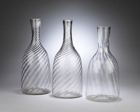 Group of Three "Spiral Twist" Glass Caraffes