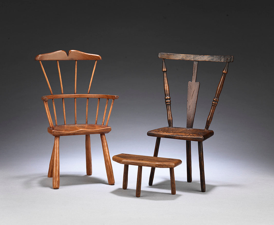 Remarkable Collection of Four Vintage Miniature Windsor Chairs