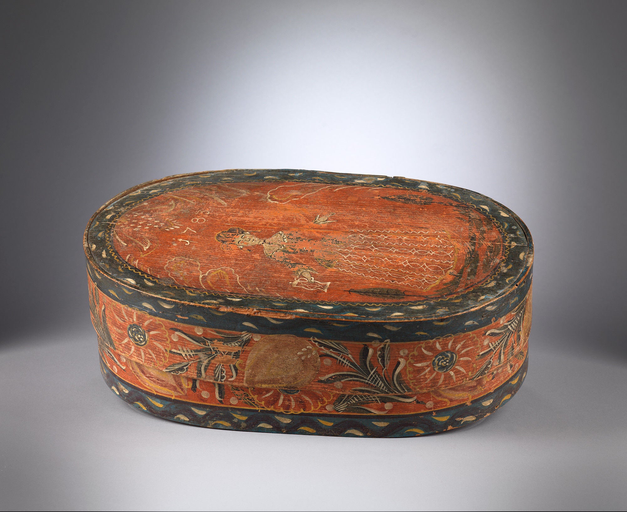 Remarkable Collection of Six Oval Bride's Boxes or "Brautschachteln"