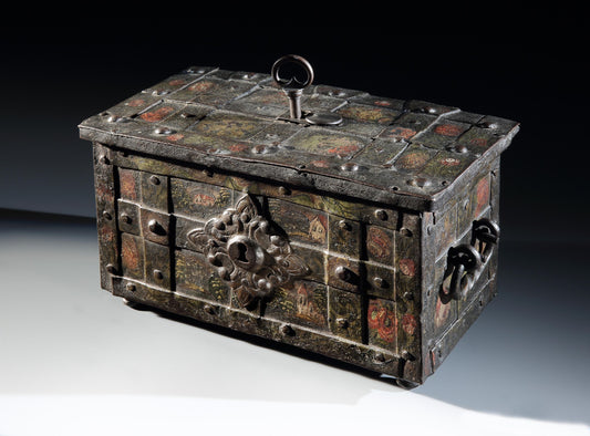 Rare Unusually Small Iron Bound Strongbox