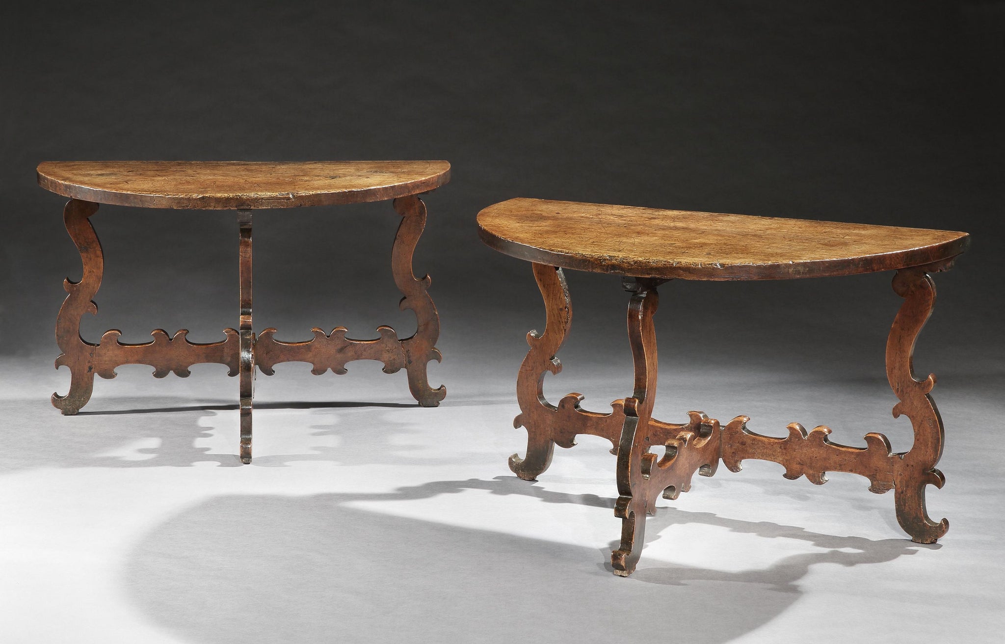 Pair of Provincial Demi-Lune Console Tables