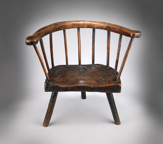 Unusual Primitive Three Legged Fireside Windsor Armchair