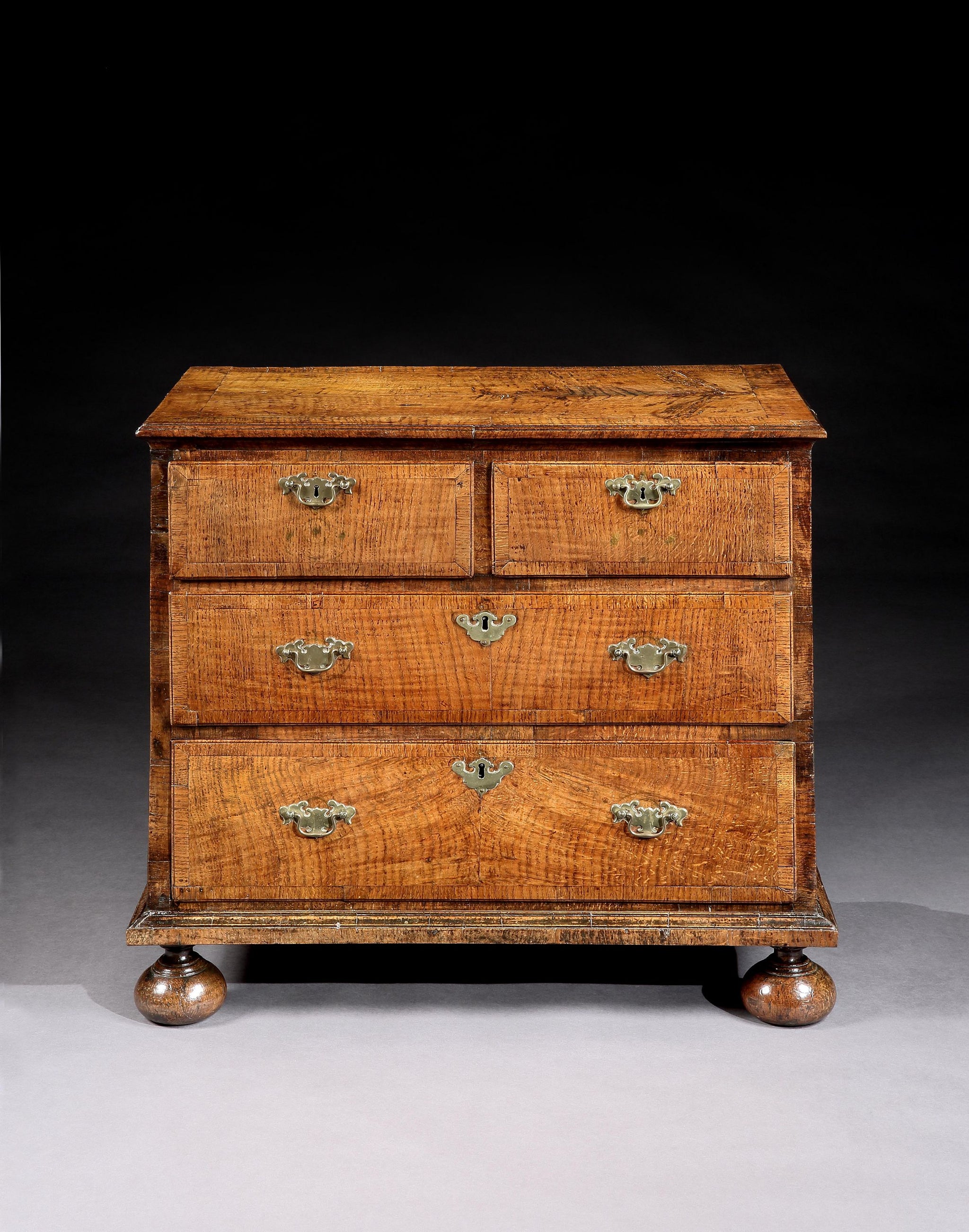 Fine Diminutive Queen Anne Bun Foot Chest of Drawers