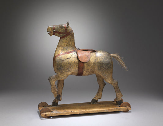 Prancing Grey Horse Pull Toy with Raised Front Leg