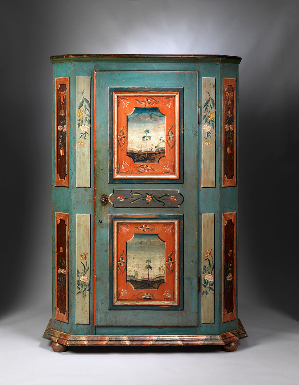 Exceptional Folk Art Painted Marriage Cupboard 