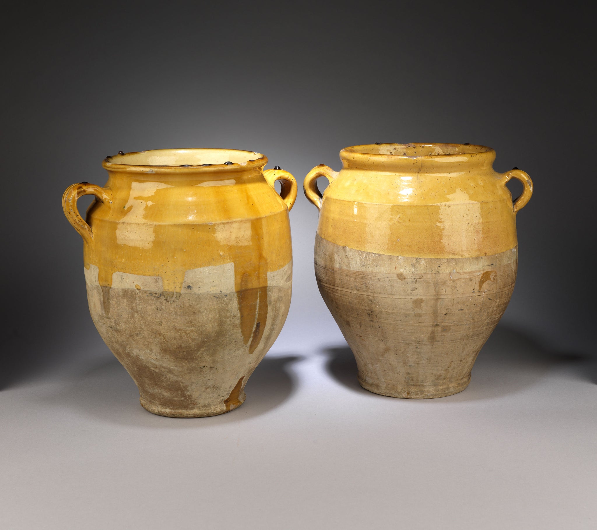 Two Traditional Pale Yellow Glazed Confit Pots 