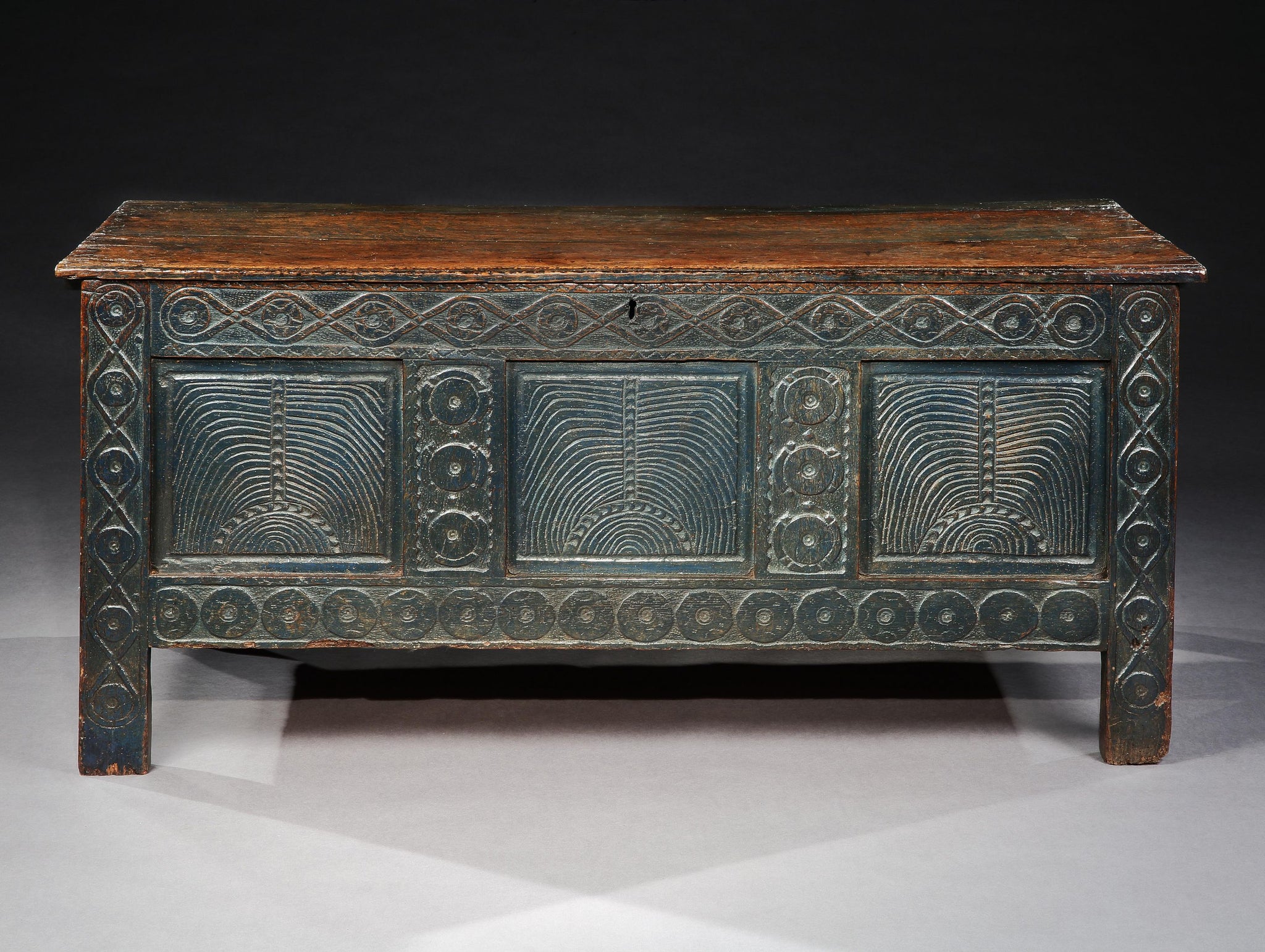 Rare Early Three Panel Painted Chest