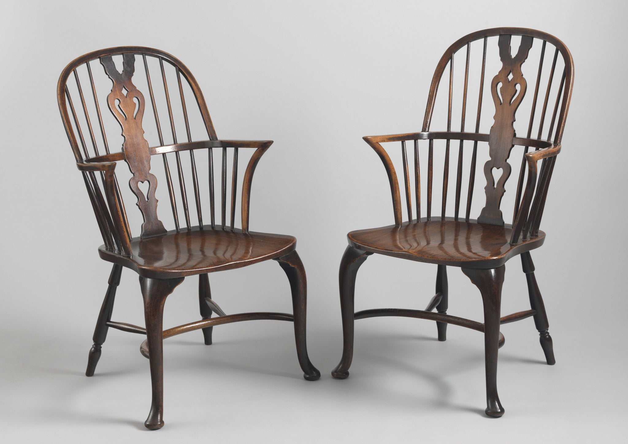 Refined Pair of Cabriole Legged Windsor Armchairs
