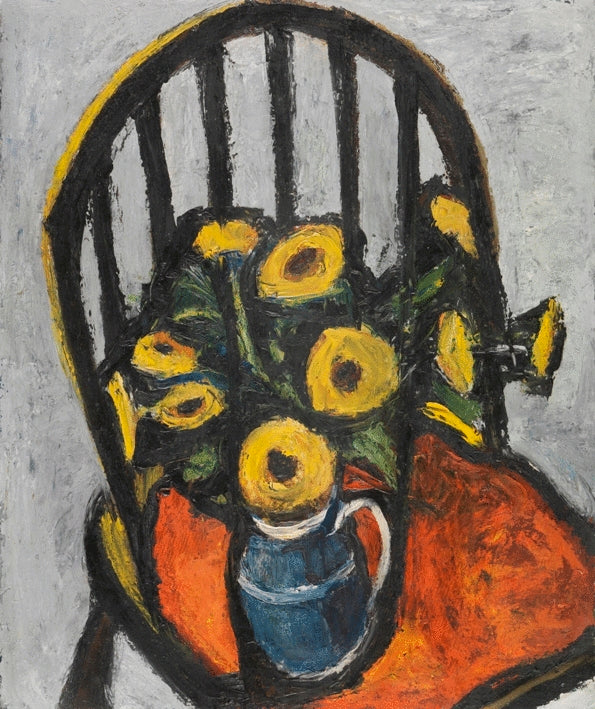 Jug of Yellow Flowers on the Black Chair